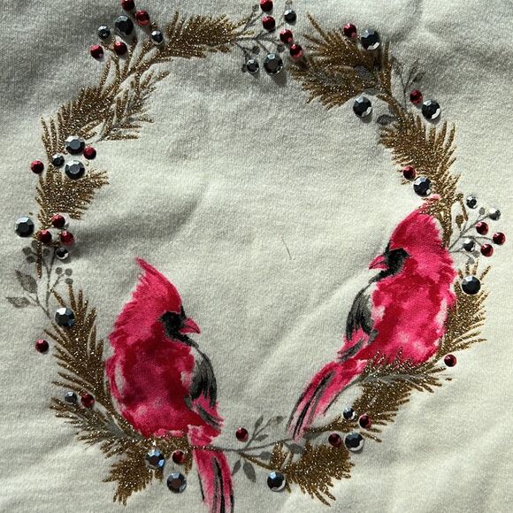 Croft & Barrow Cardinals Holiday Top Blouse Womens Ivory Long Sleeves Large NWOT - Picture 8 of 10